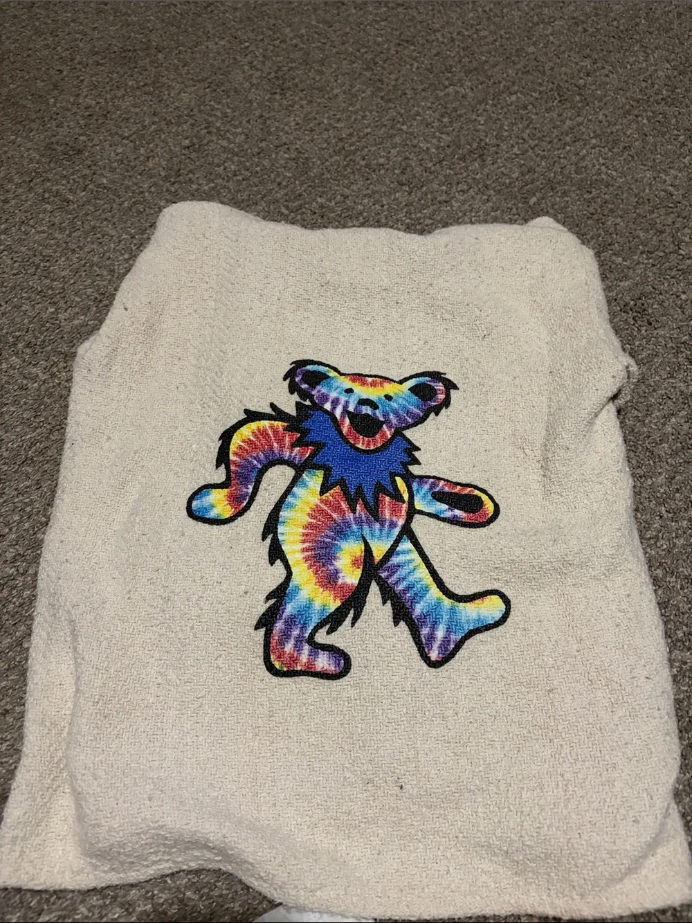 Greatful Dead Cozy Cream Hooded Sweater with Multicolor Bear Embroidery
